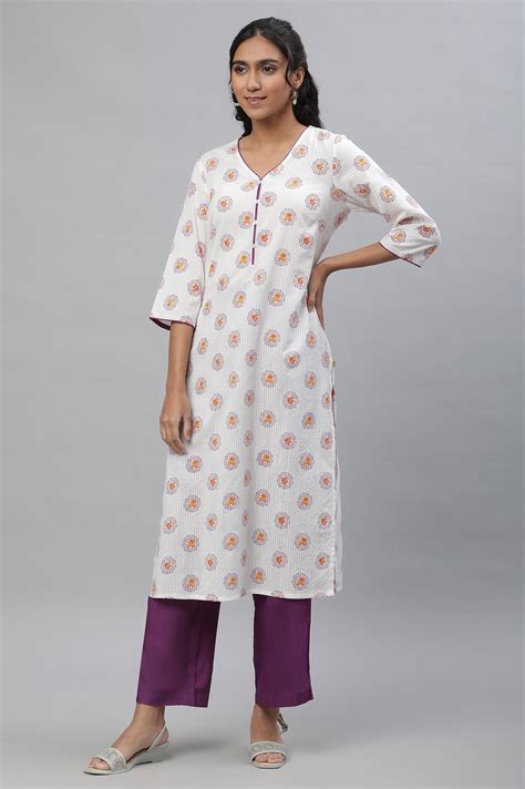 Buy White Floral Straight Cotton Kurta Online for Woman | Shop for Aurelia