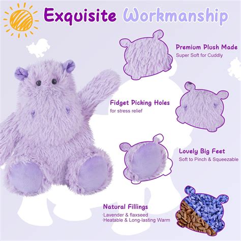 SuzziPals Warmable Hippo Stuffed Animals, Microwave Heating Pads for C ...