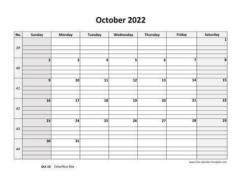 October 2022 Calendar Free Printable with grid lines designed ...
