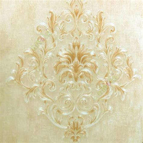 Gold beige color big damask pattern texture finished traditional look ...