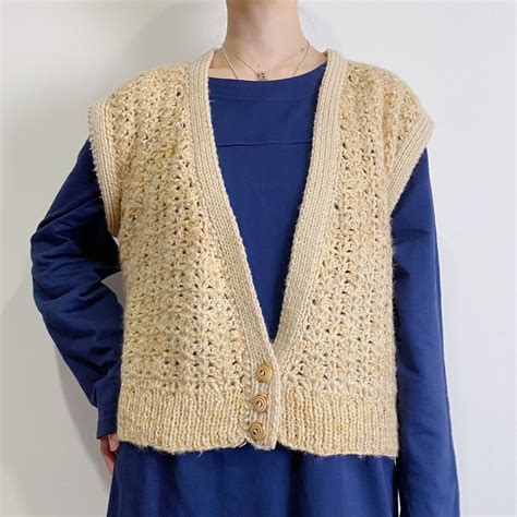 70s beige hand knit vest | LEMON