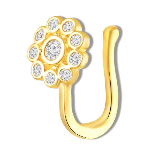 Buy Mahi Floral Sparkling Crystals Gold-Tone Non Pierced Nose Ring ...