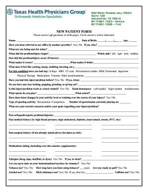 2021-2026 TX Health Orthopedic Specialists Patient History Form - Blank ...