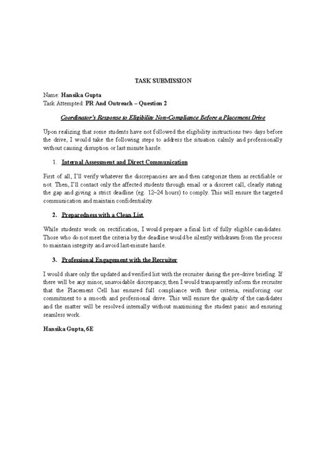 PR And Outreach Task Submission - Eligibility Response by Hansika Gupta ...