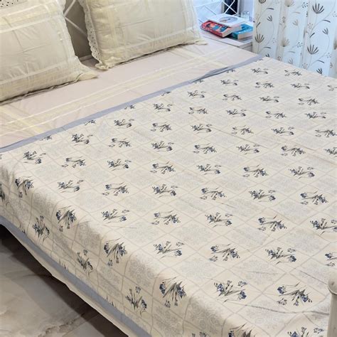 Safa | सफ़ा - Blue Classic Floral Cotton Reversible Dohar | Set of 2 ...