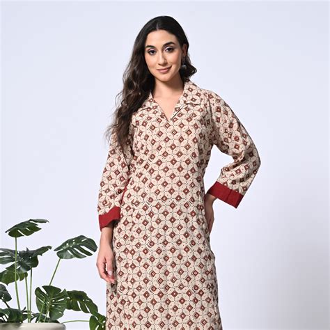 Ajrakh print kurta | ethnic dress | long kurta for women – Tavsi