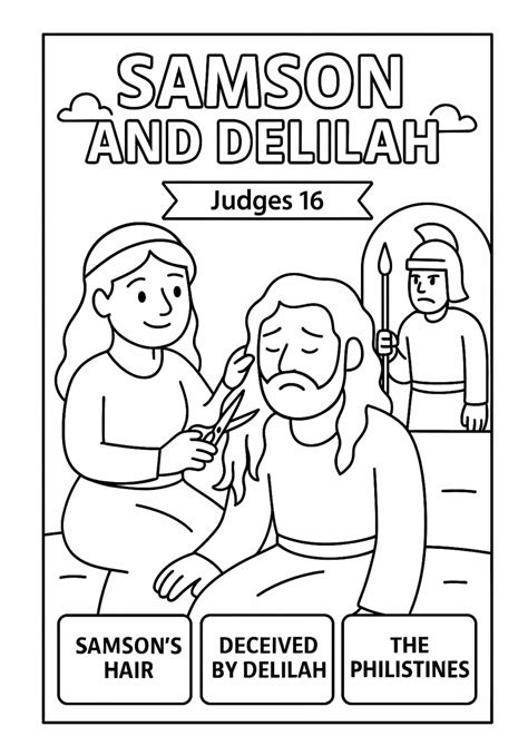 Samson and Delilah Coloring Page – Free Judges 16 Printable for Kids - Free Bible Worksheets