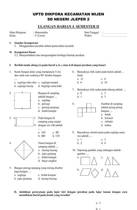 Contoh Soal Kelas 1 SD: Matematika dan Bahasa Indonesia