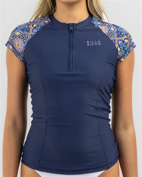 Shop Billabong Summerside Point Break Cap Sleeve Rash Vest In Deep Blue ...