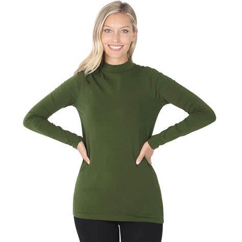 WholesaleMock Turtleneck - Cotton Long Sleeve 1059-ARMY GREEN Mock ...