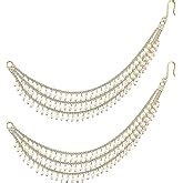 MEENAZ Brass copper Gold kanchain 3 layer long bridal wedding ear kan ...