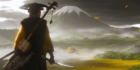 Player character Atsu looks down over a beautiful vista in Ghost of Yotei.