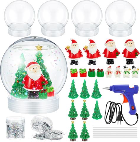 Amazon.com: Qunclay 4 Set Upgrade Christmas Clear Plastic Snow Globes ...