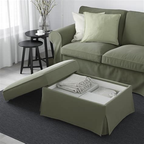 EKTORP footstool with storage, Hakebo grey-green - IKEA