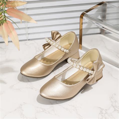 ATOGUTA Girl's Dress Shoes Gold Kids Party Wedding Shoes with Bowknot ...