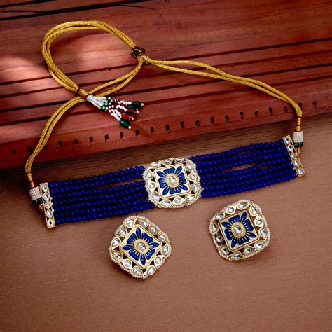 Sukkhi Graceful Kundan Gold Plated Meenakari Choker Necklace Set Worn ...