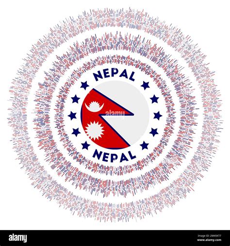 Nepal symbol. Radiant country flag with colorful rays. Shiny sunburst with Nepal flag. Authentic ...