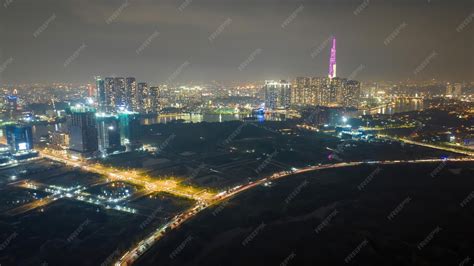 Ho Chi Minh City's District 1 skyline photographed at night