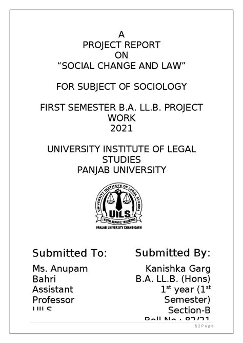 Sociology Project Report: Social Change and Law (B. LL. 1st Sem.) - Studocu