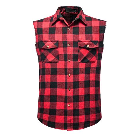 VANLOFE Mens Shirts Red Mens Flannel Shirts Men Casual Sleeveless ...