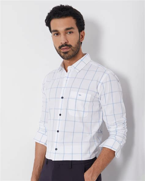 White Windowpane Check Slim Fit Casual Shirt