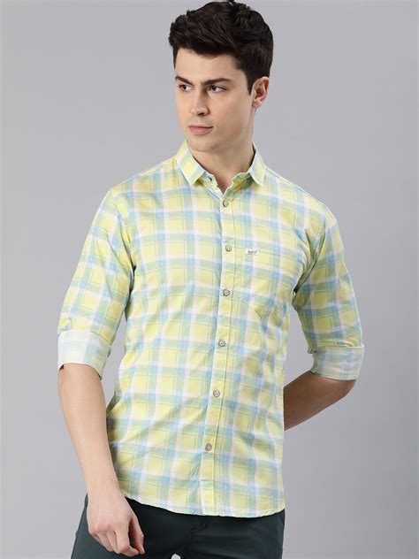 Majestic Man Checkered Slim fit Cotton Casual Shirt - Lemon ...
