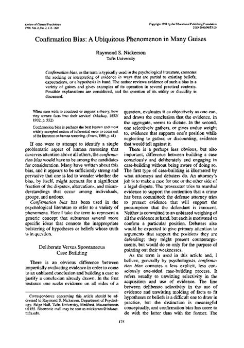 Understanding Confirmation Bias: Its Implications and Effects - Review of General Psychology ... - review of general psychology