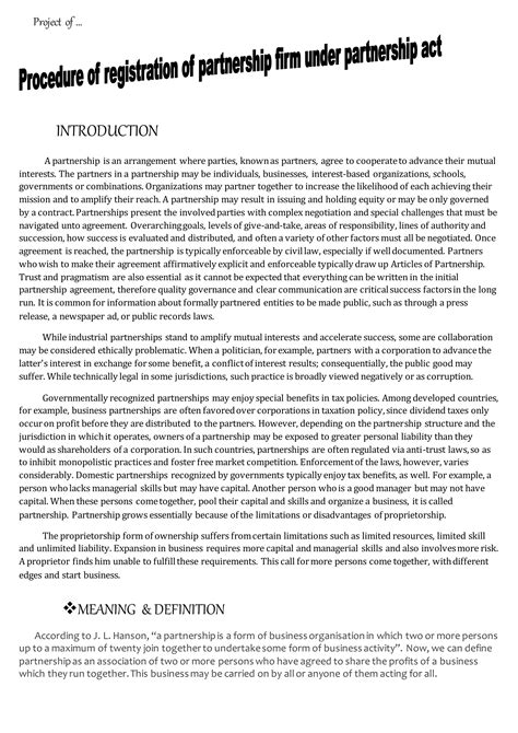 procedure of registration of partnership firm under partneship act | DOCX