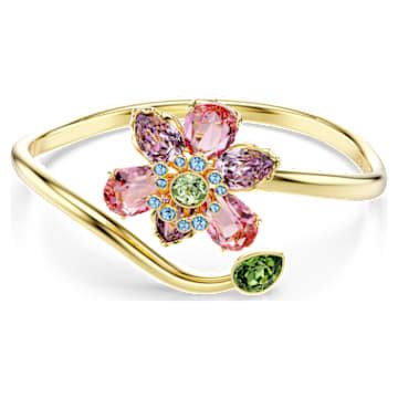 Idyllia bangle, Mixed cuts, Flower, Multicolored, Gold-tone plated ...