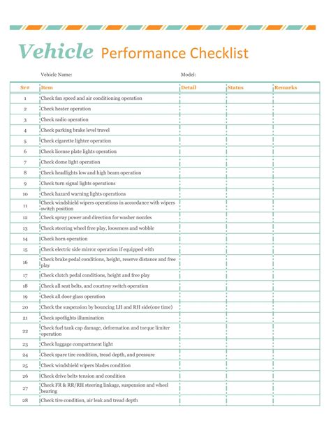Free Printable Vehicle Checklist [Inspection & Maintenance] Word, PDF ...