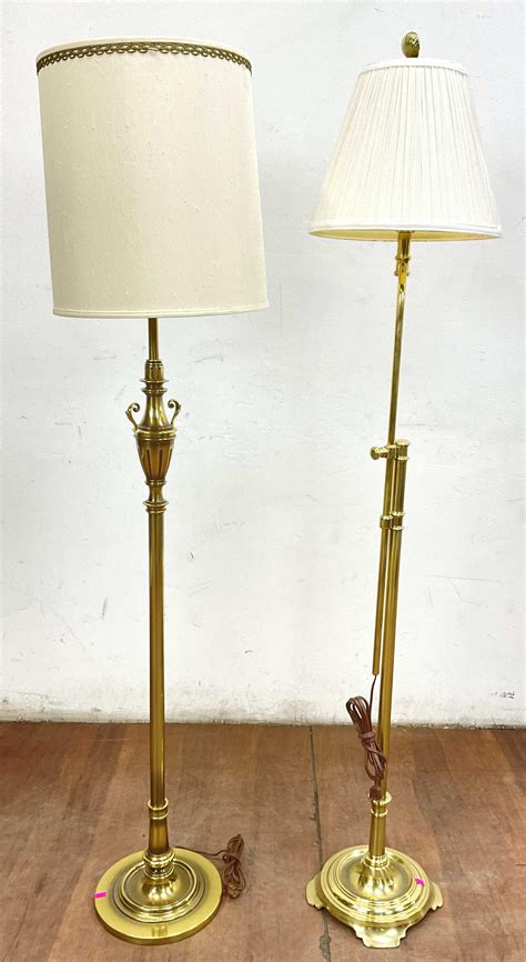 Lot - (2pc) Traditional Style Brass Floor Lamps w/ Shade