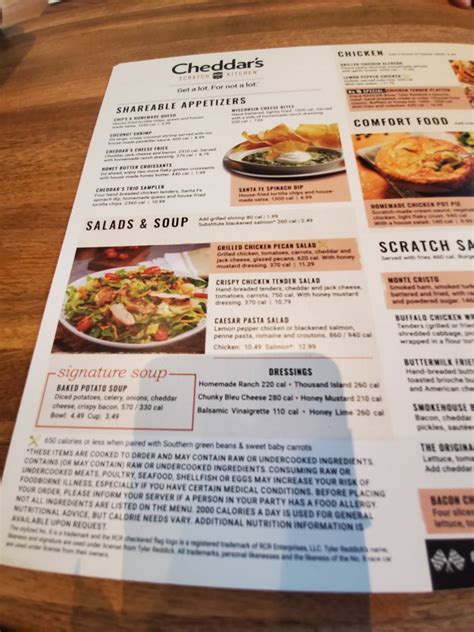 Menu at Cheddar's Scratch Kitchen restaurant, Lafayette