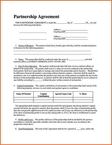 Partnership Agreement Form 的图像结果