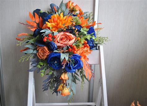 Blue And Orange Flowers Bouquet
