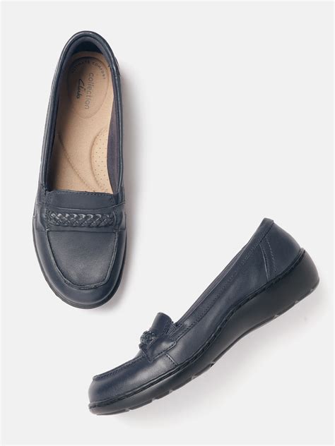 Buy Clarks Women Navy Blue Leather Loafers - Casual Shoes for Women ...