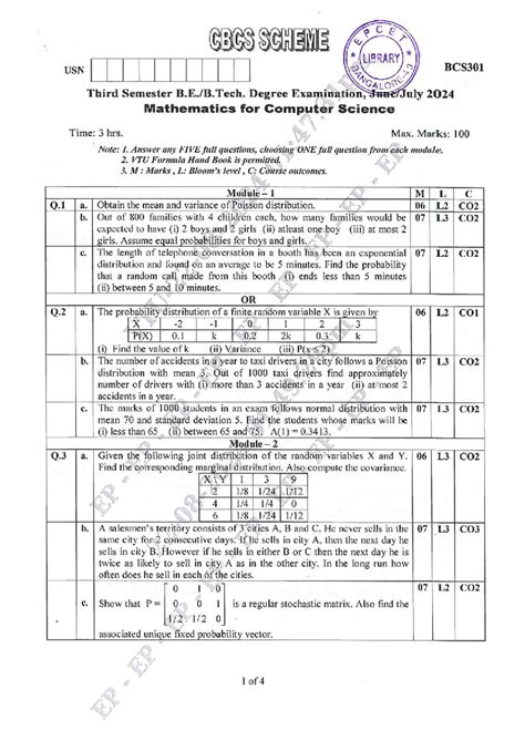 BCS301 Mathematics for Computer Science - Practice Notes for June/July ...