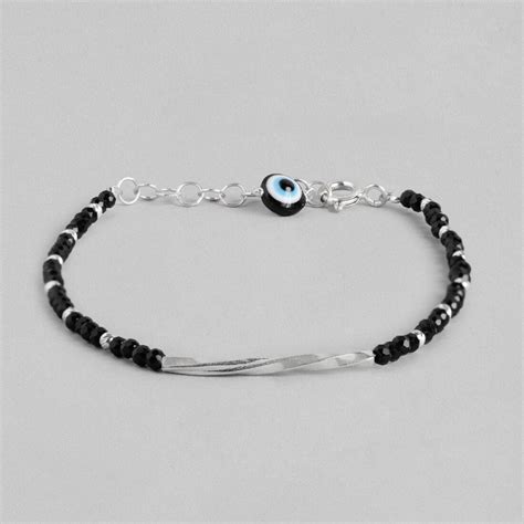 Evil Eye Charms 925 Sterling Silver Rhodium-Plated Bracelet with Beads ...