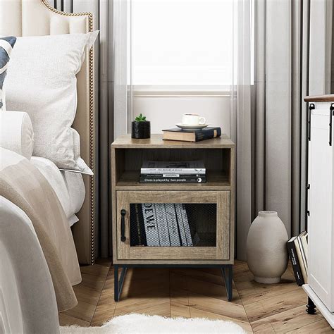 Buy StorageWorks End Table, Farmhouse Chairside Table with Cabinet and ...