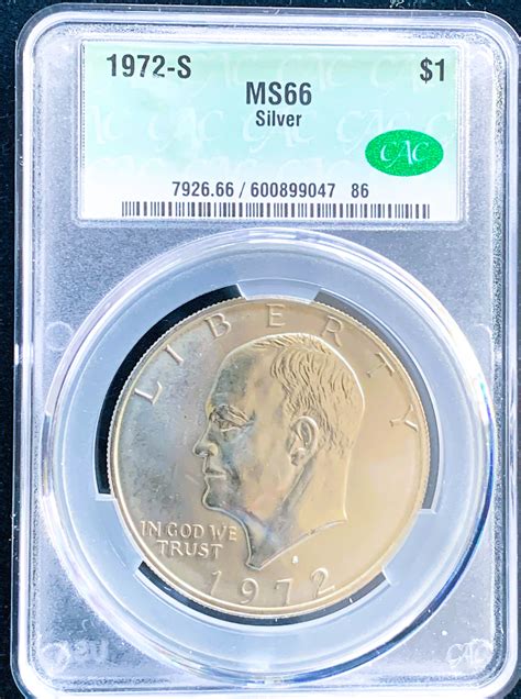 1972-S SILVER EISENHOWER DOLLAR COIN, HIGH GRADED MS-66 IN THE SLAB ...