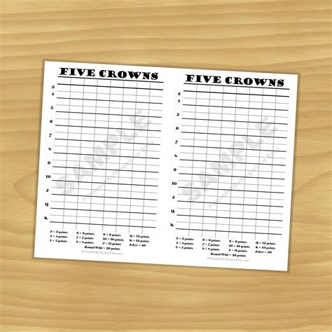 Five Crowns Score Sheet Printable - Printable Free Templates
