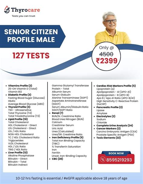 Senior Citizen Profile Male | 127 Tests @ Rs. 2398 | Thyrocare