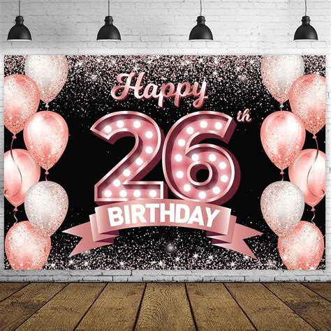 Amazon.com: Happy 26th Birthday Rose Gold Banner Backdrop Cheers to 26 ...