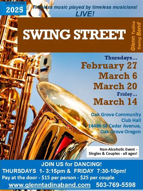 Glenn Tadinas Swing Street BIG BAND events in FEB & MAR, Oak Grove ...