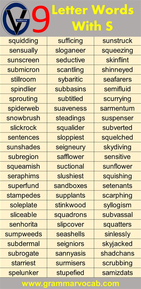 Nine Letter Words Starting With S - GrammarVocab