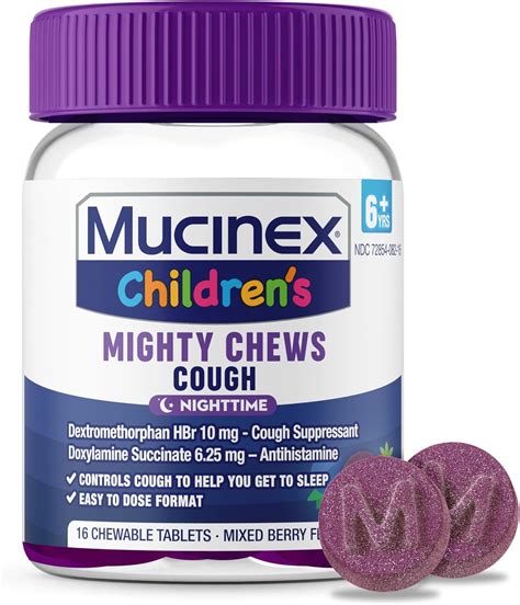 Amazon.com: Mucinex Children's Mighty Chews Nighttime Kids Cough Medicine, Easy to Dose Cough ...