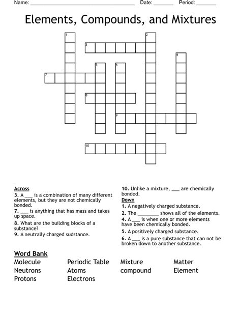 Elements, Compounds, and Mixtures Crossword - WordMint