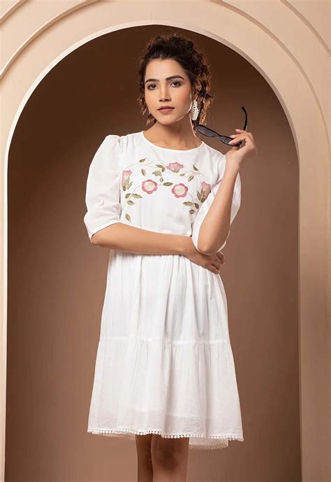 Women White Cotton Embroidered Mini Dress – Nyaro