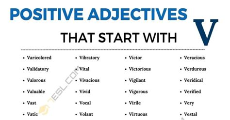 50 Positive Adjectives that Start with V | V Words to Describe Someone ...