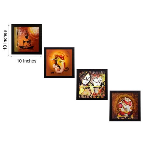 Set Of 4 Radha Krishna, Ganesha and Buddha Satin Matt Texture UV Art ...