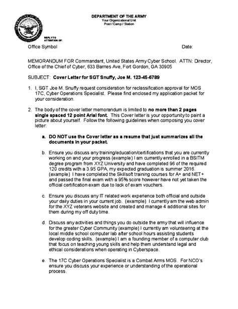 Official Memorandum Format for Army Free Download